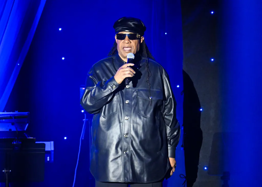 Stevie Wonder performs onstage at the Pre-Grammy Gala in Los Angeles.