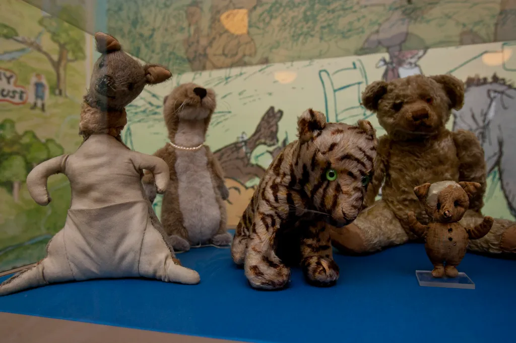 Stuffed animals from Winnie the Pooh are on display in The Children's Room of The New York Public Library in New York, Friday, May 13, 2011.