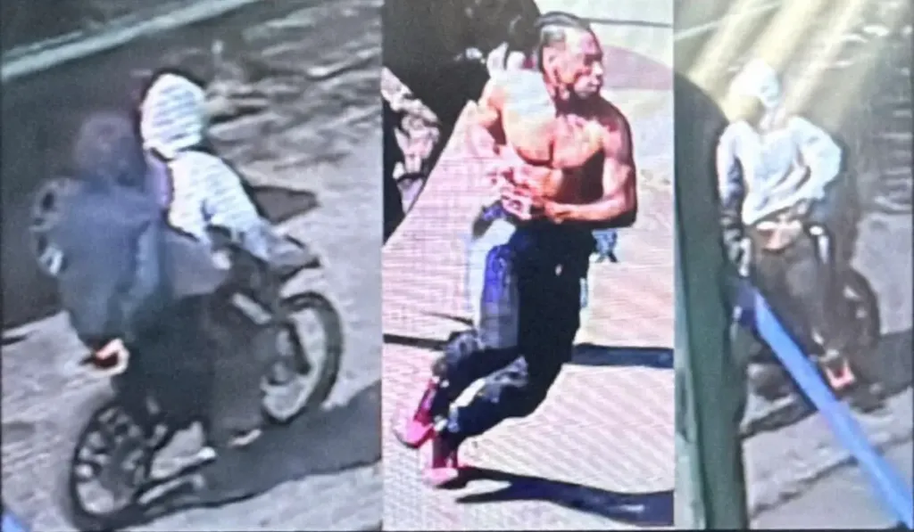Collage of surveillance images showing suspects in the stabbing of Detective Jose Mercedes fleeing on e-bikes.