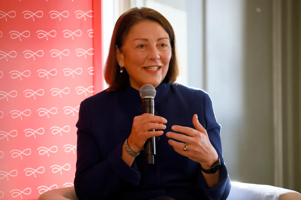 Suzan DelBene speaks onstage at the Puck Power Breakfast.