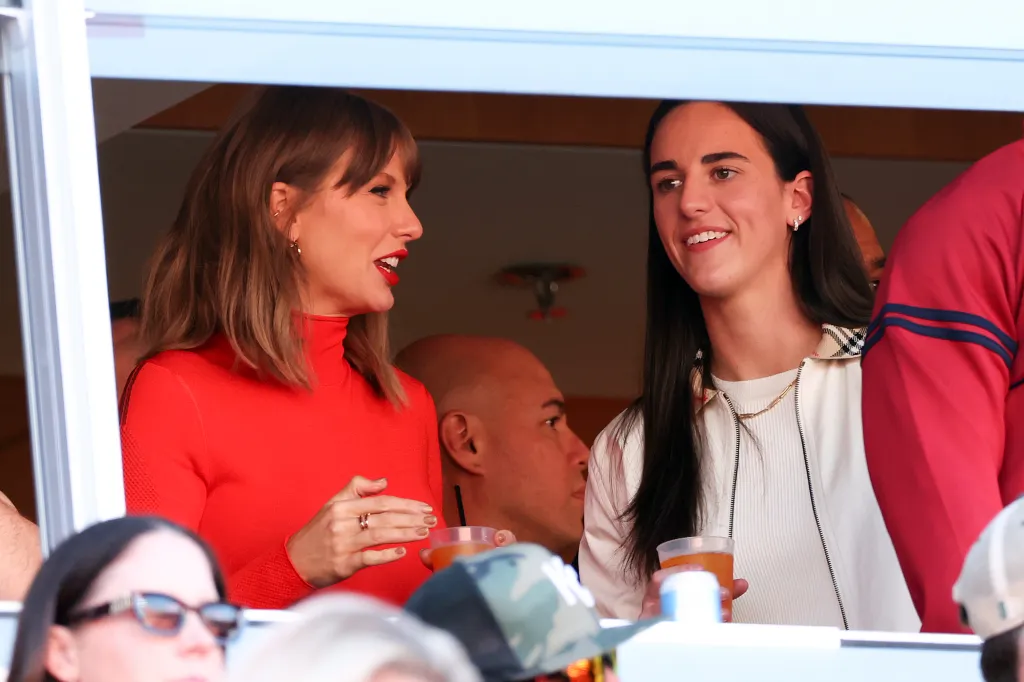 Taylor Swift and Caitlin Clark watch a game from a suite at Arrowhead Stadium.