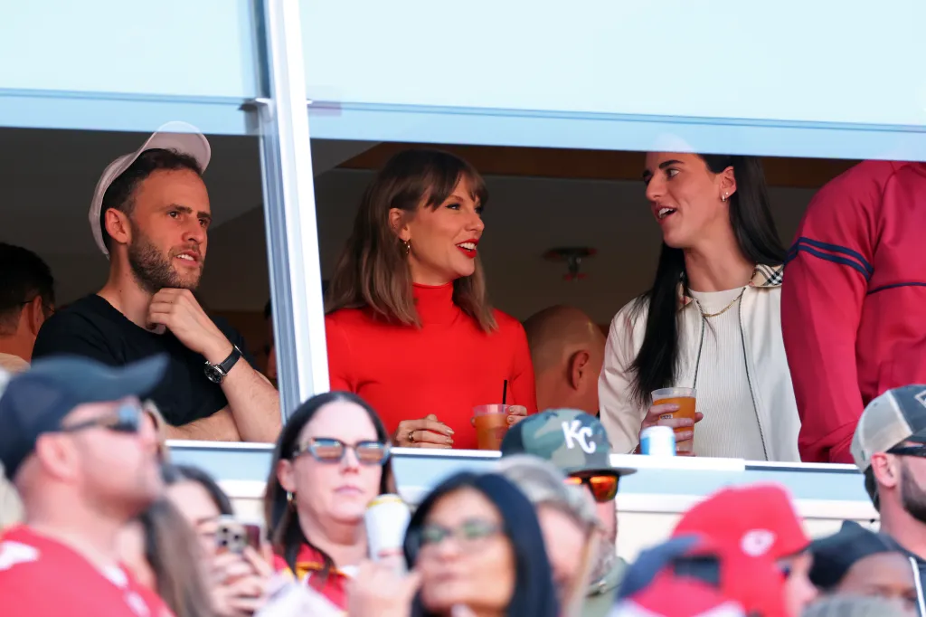Taylor Swift and Caitlin Clark watch a game between the Kansas City Chiefs and the Los Angeles Chargers from a suite.