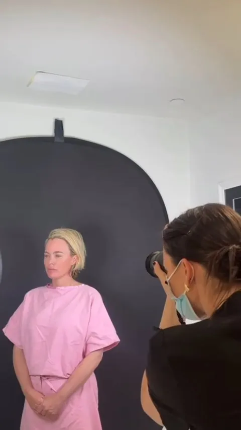 Teddi Mellencamp wearing a pink top during a photoshoot.