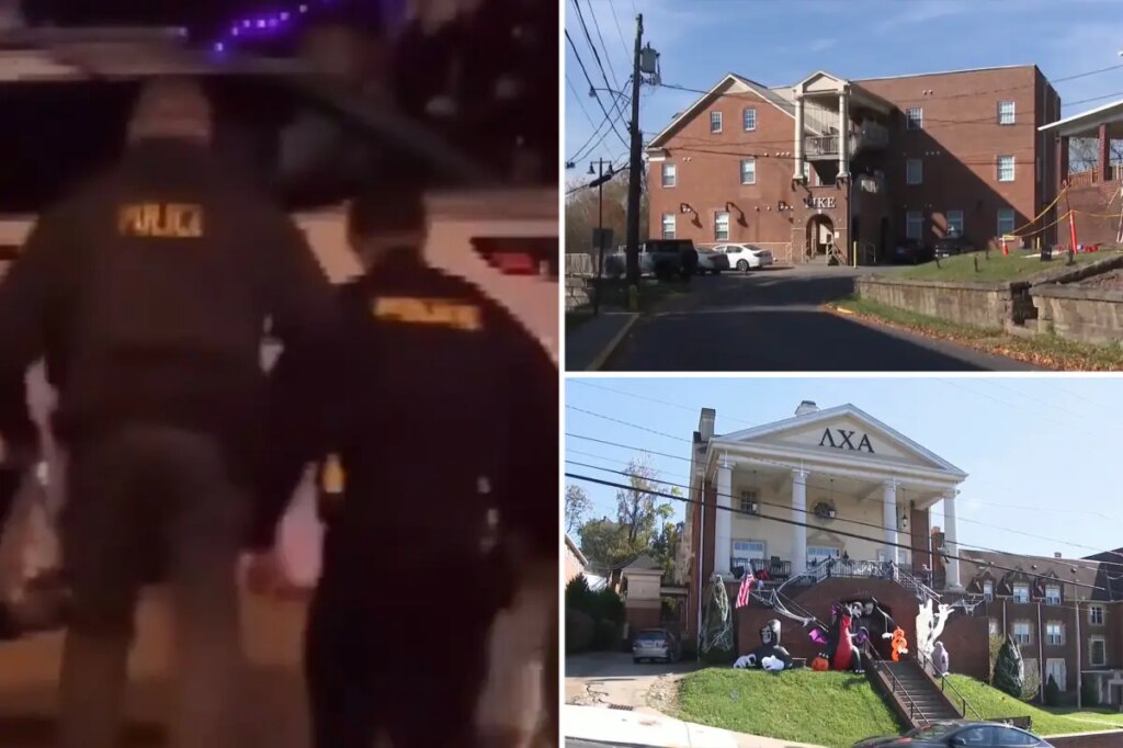 Cops raid West Virginia University frat houses in hazing probe, hauling out bags as hundreds of students look on