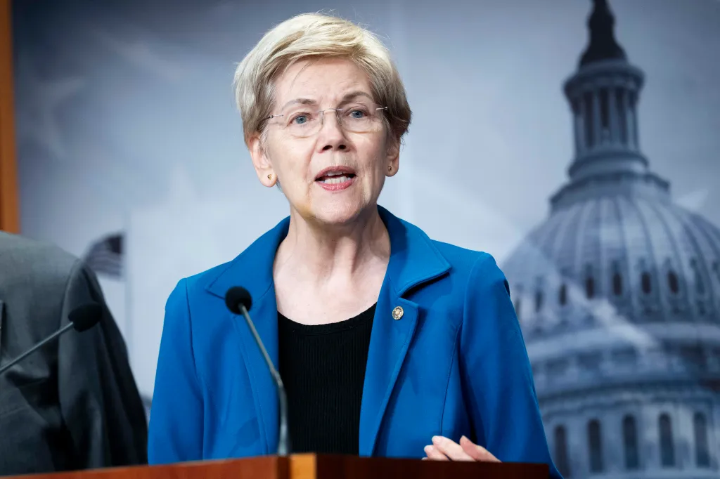 U.S. Sen. Elizabeth Warren speaks at a press conference at the U.S. Capitol in Washington, DC.