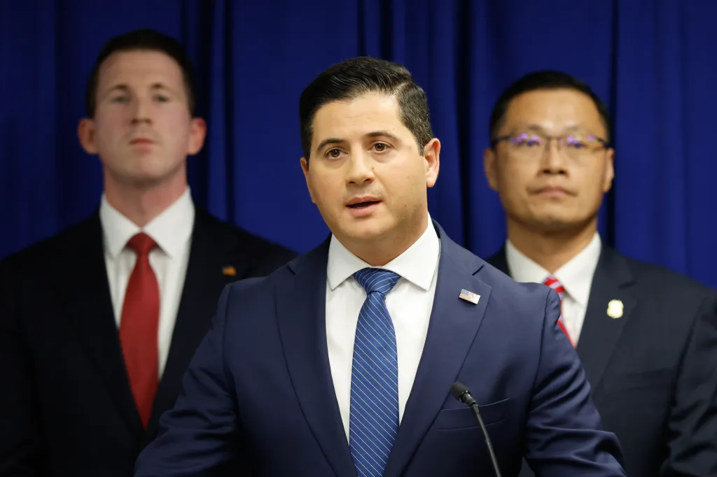 United States Attorney for the Central District of California Bill Essayli speaks at a press conference.