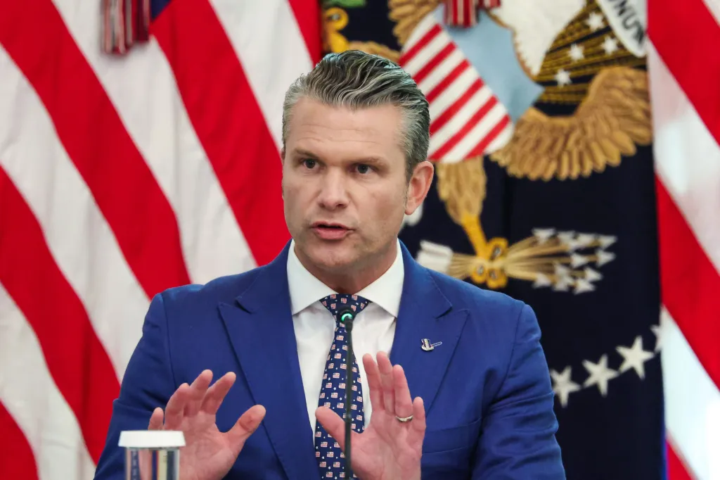 United States Secretary of War Pete Hegseth speaks during a roundtable discussion on cybercrime at the White House.