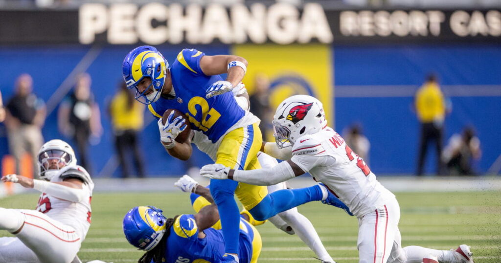 Rams star Puka Nacua leaves practice after sustaining a calf injury