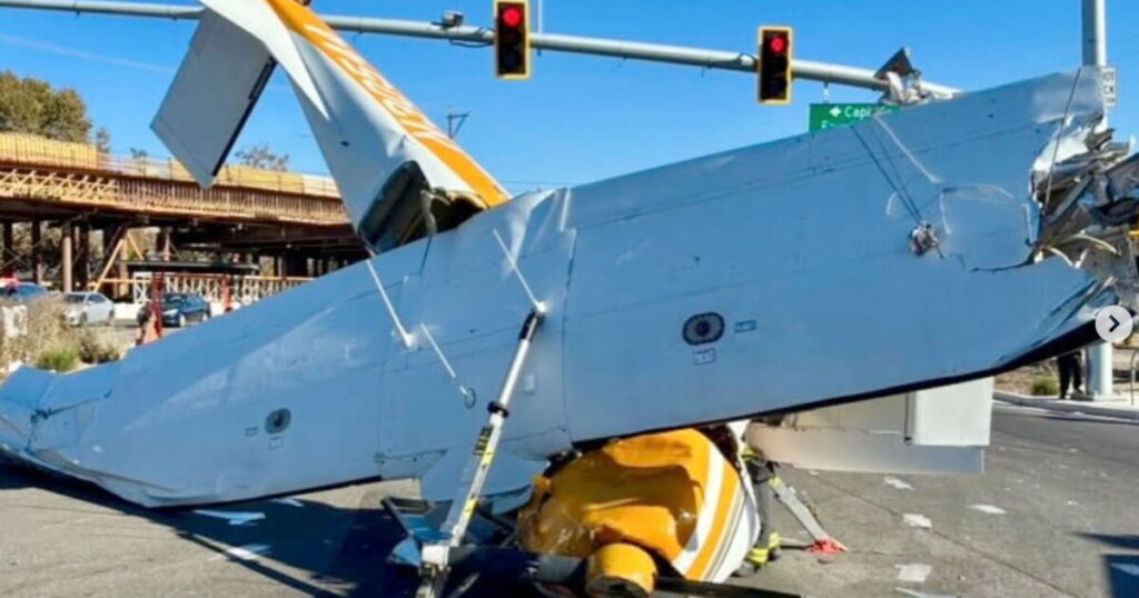 Airplane crushed after nosediving onto California street. Somehow, 2 adults and a child survive