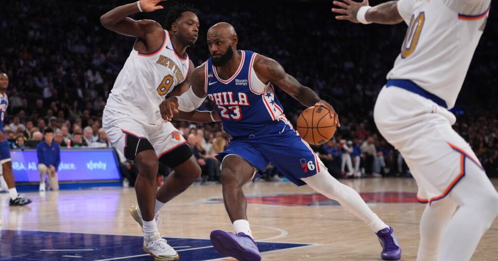 LeBron James’ eventful 76ers debut: jousting with Knicks fans, defending helicopter, spoiling ring night