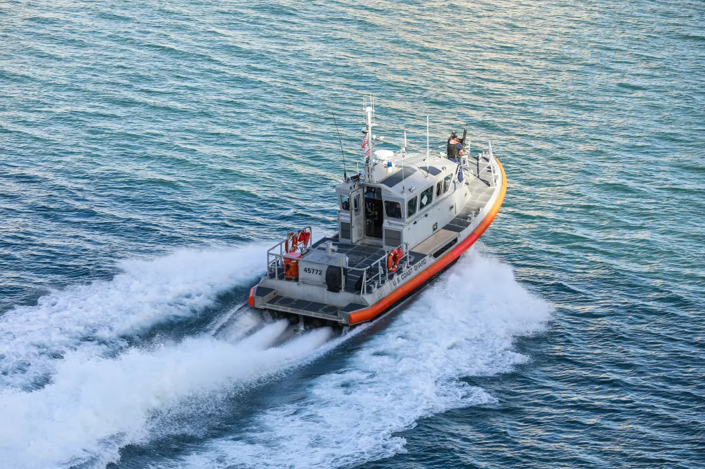 A U.S. Coast Guard boat provides security in Florida.