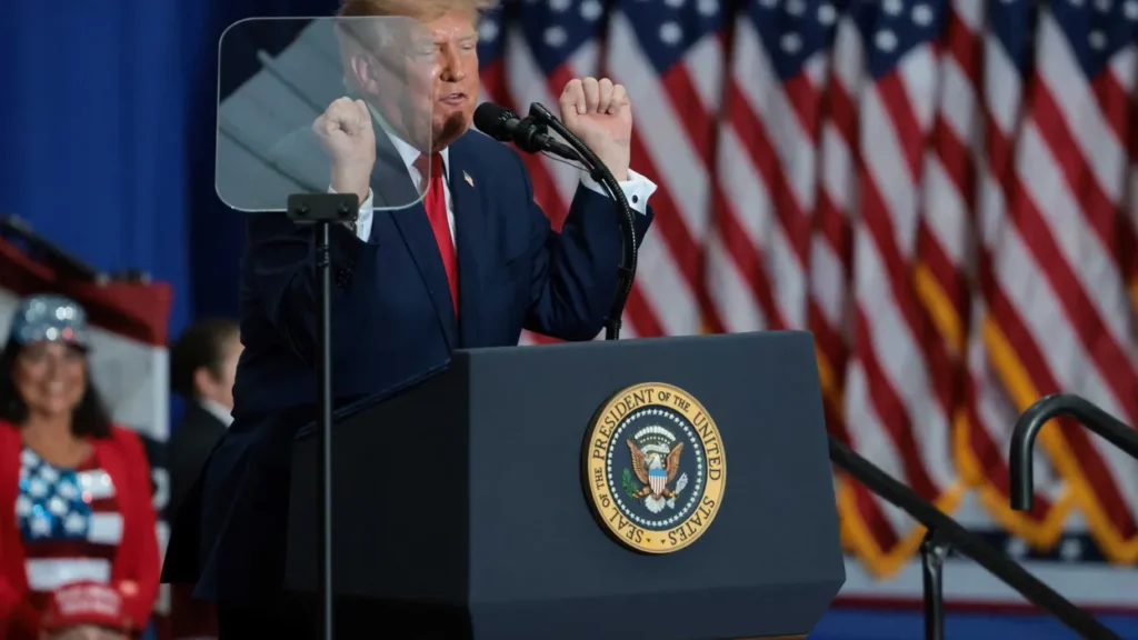 Trump ogles at celebrity’s ‘beautiful’ rear end during Michigan rally: ‘Hard to miss!’