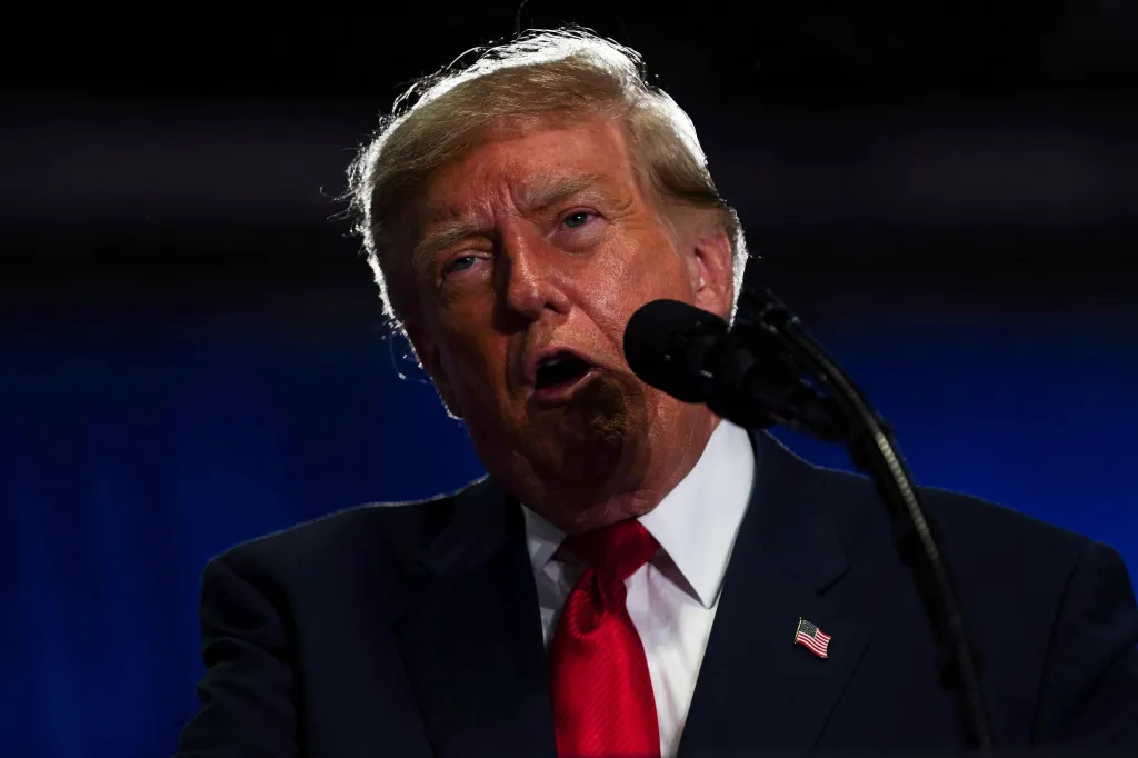President Donald Trump speaks at a campaign rally in Syracuse.