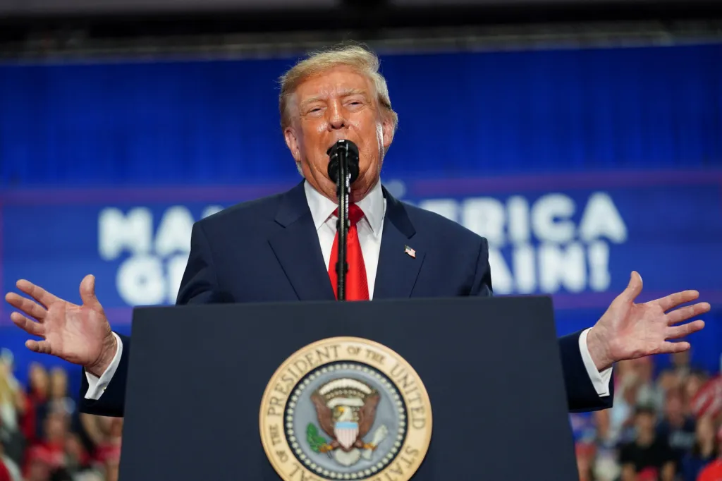 US President Donald Trump speaks during a rally in Syracuse, New York.