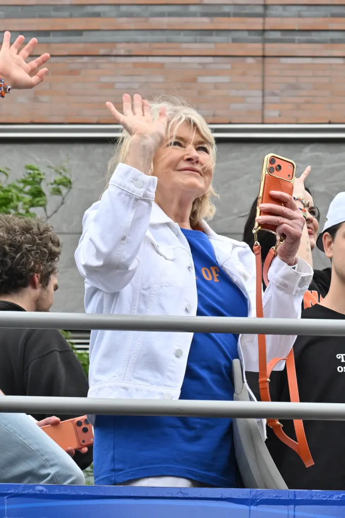 Martha Stewart waves during the New York Knicks Championship Parade and Ceremony.