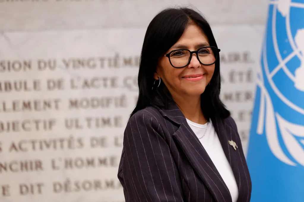 Venezuela's interim President Delcy Rodriguez attending the opening ceremony of the World Food Forum at the Food and Agriculture Organization headquarters in Rome.