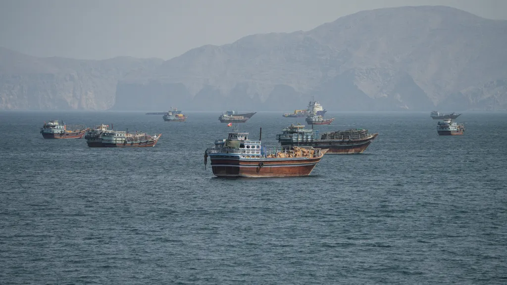 Vessels at the Strait of Hormuz, as seen from Musandam.