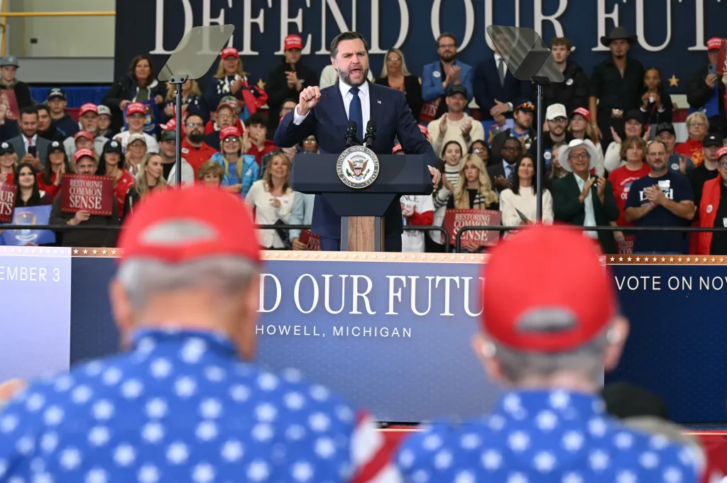 Vice President JD Vance speaks at a midterm campaign rally in Howell, Mich.