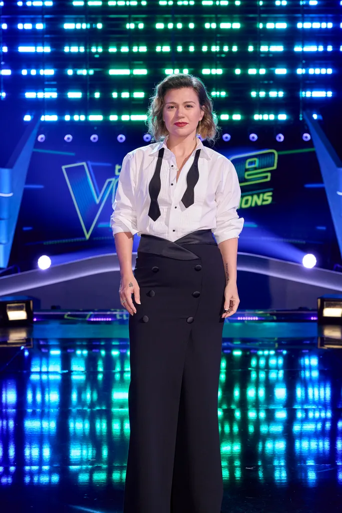 Kelly Clarkson on The Voice set.