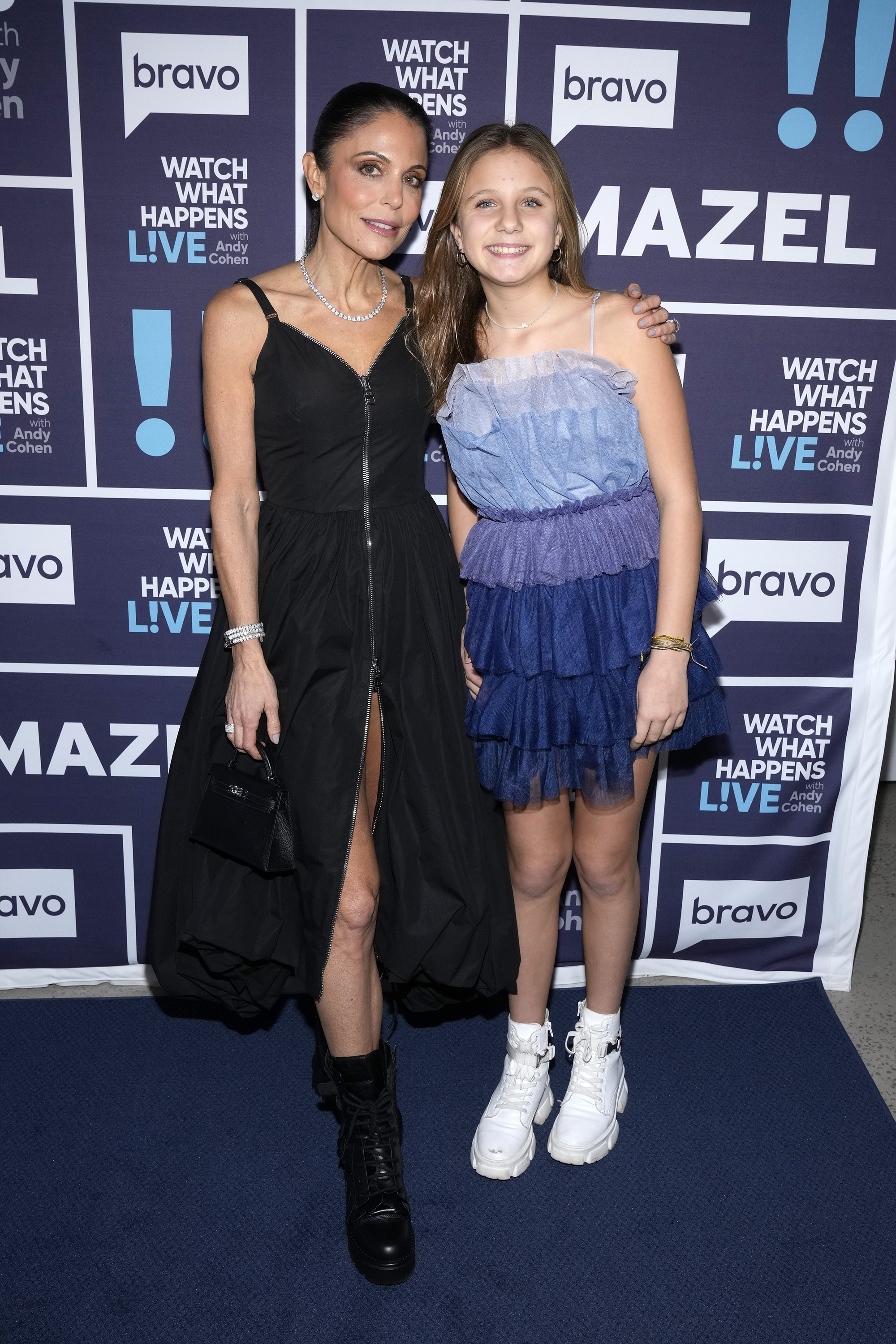 Bethenny Frankel and Bryn Hoppy pose on the set of Watch What Happens Live with Andy Cohen.