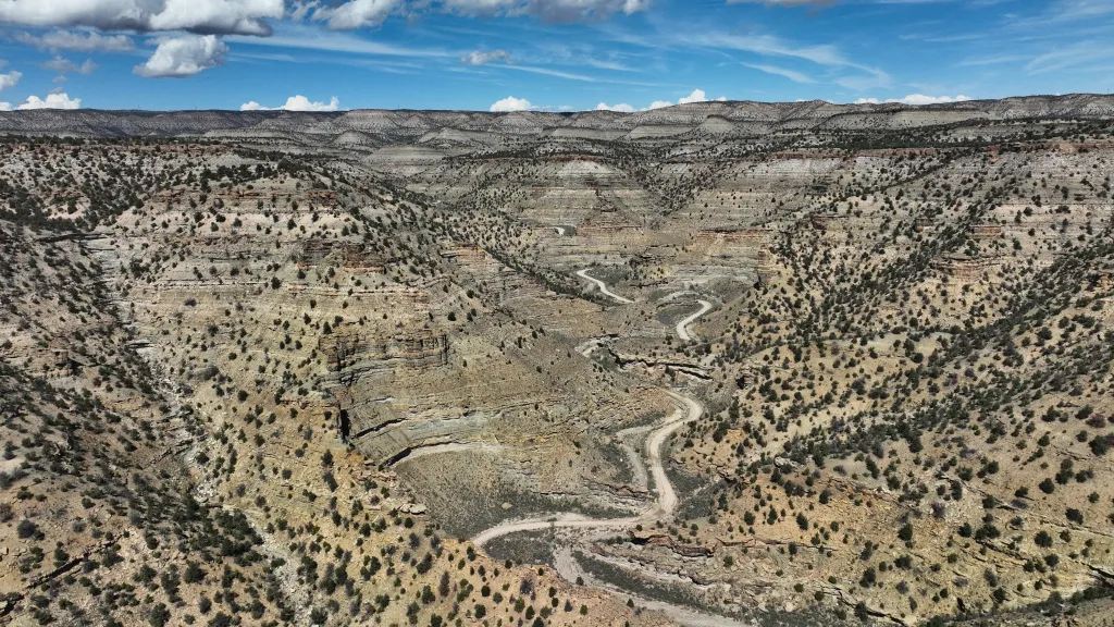 Wells Draw Road winding through Gate Canyon, Utah.