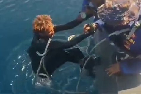 Tourists rescued from the sea in Indonesia after being missing for 24 hours.