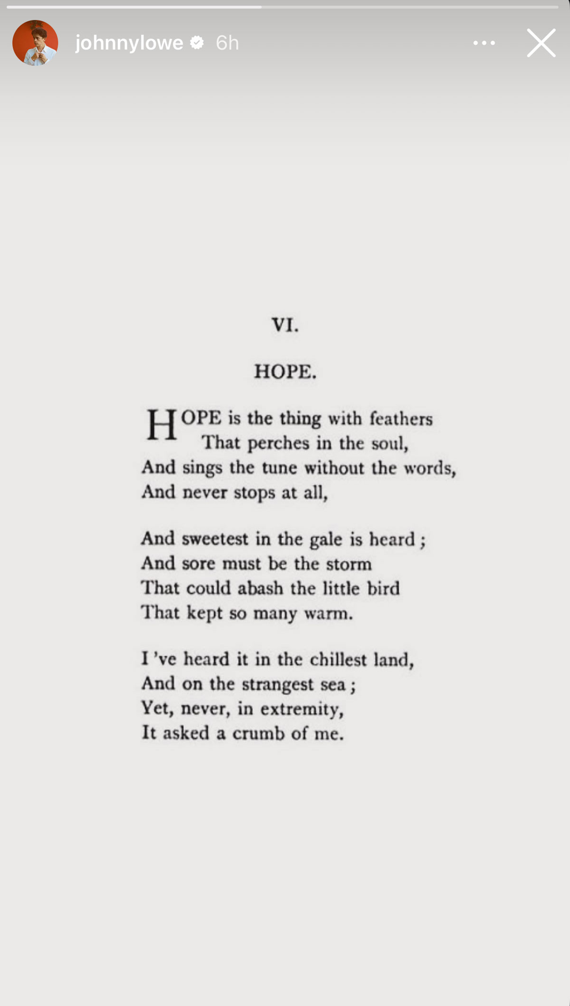 A screenshot of an Instagram story displaying the poem