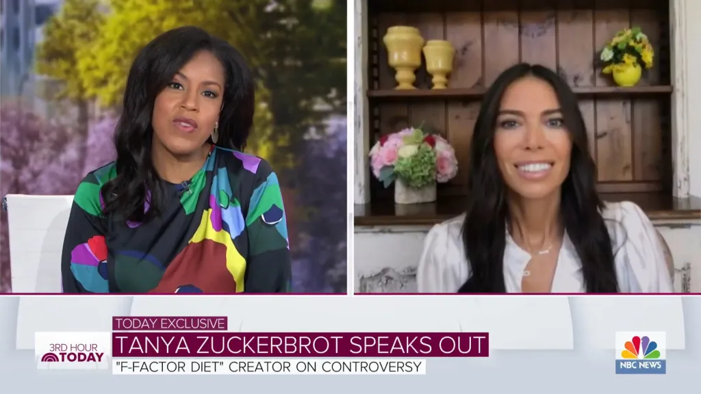 Collage of Sheinelle Jones interviewing F-Factor founder Tanya Zuckerbrot on the TODAY show.