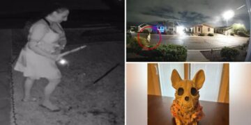Ghoulish thief caught on camera stealing Halloween decorations from family’s lawn: report